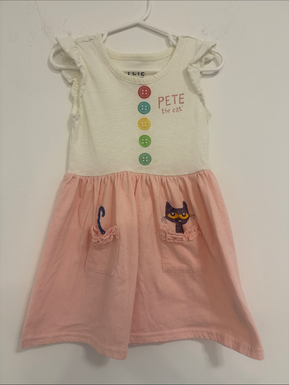 Pete the Cat Pink & Cream Girls' Casual Dress 4t RUNS SMALL